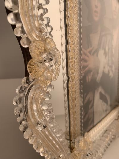  SimoEng Transparent and gold Murano glass photo frame with flowers rare artigian