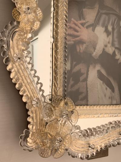 SimoEng Transparent and gold Murano glass photo frame with flowers rare artigian