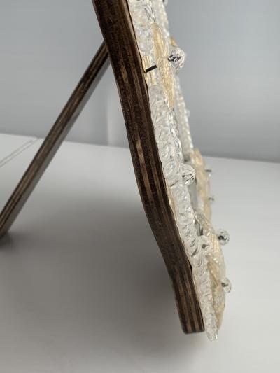  SimoEng Transparent and gold Murano glass photo frame with flowers rare artigian