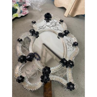  SimoEng Venetian Black Floreal Hand Carving Mirror in Murano Glass Style