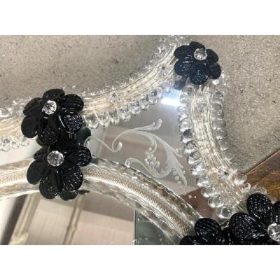  SimoEng Venetian Black Floreal Hand Carving Mirror in Murano Glass Style