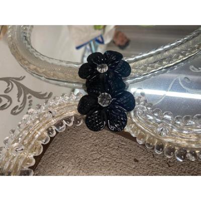  SimoEng Venetian Black Floreal Hand Carving Mirror in Murano Glass Style