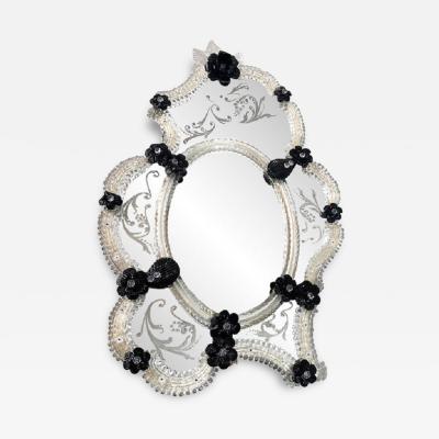 SimoEng Venetian Black Floreal Hand Carving Mirror in Murano Glass Style