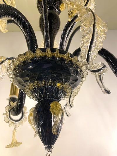  SimoEng Venetian Black and Gold Murano Style Glass Chandelier With Flowers and Leaves