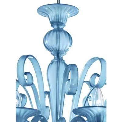  SimoEng Venetian Blue Satin Murano Glass Chandelier by Simoeng