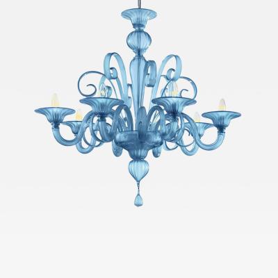  SimoEng Venetian Blue Satin Murano Glass Chandelier by Simoeng