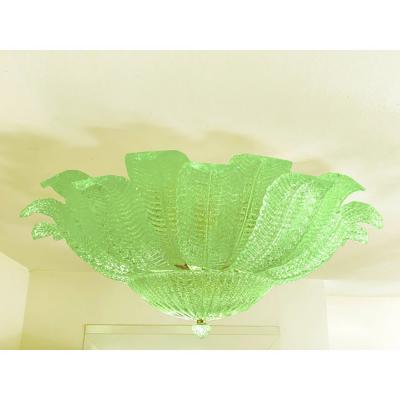 SimoEng Venetian Green Leafs Murano Style Glass Flush Mount