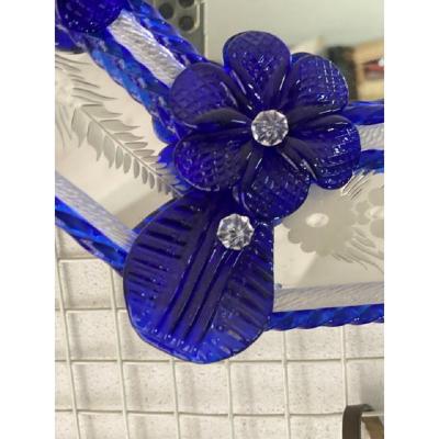  SimoEng Venetian Octagonal Blue Floreal Hand Carving Mirror in Murano Glass Style