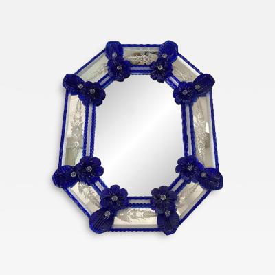  SimoEng Venetian Octagonal Blue Floreal Hand Carving Mirror in Murano Glass Style
