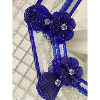  SimoEng Venetian Octagonal Blue Floreal Hand Carving Mirror in Murano Glass Style