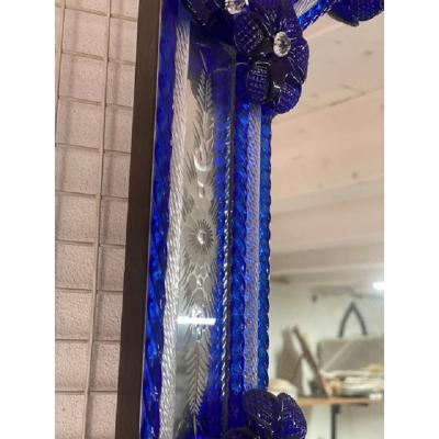  SimoEng Venetian Octagonal Blue Floreal Hand Carving Mirror in Murano Glass Style