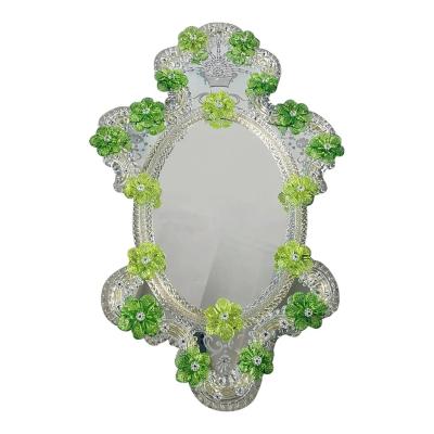  SimoEng Venetian Oval Green Floral Hand Carved Mirror by Simoeng for Simoeng