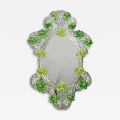  SimoEng Venetian Oval Green Floral Hand Carved Mirror by Simoeng for Simoeng