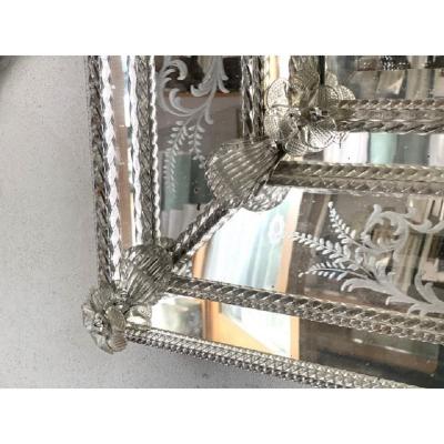  SimoEng Venetian Rectangular Floreal Hand Carving Wall Mirror in Murano Glass Style