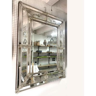  SimoEng Venetian Rectangular Floreal Hand Carving Wall Mirror in Murano Glass Style