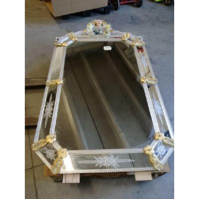  SimoEng Venetian Rectangular Floreal Hand Carving Wall Mirror in Murano Glass Style