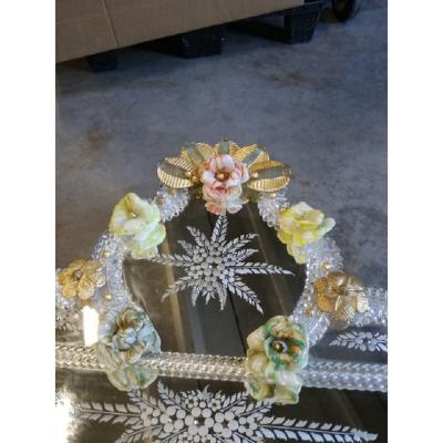  SimoEng Venetian Rectangular Floreal Hand Carving Wall Mirror in Murano Glass Style