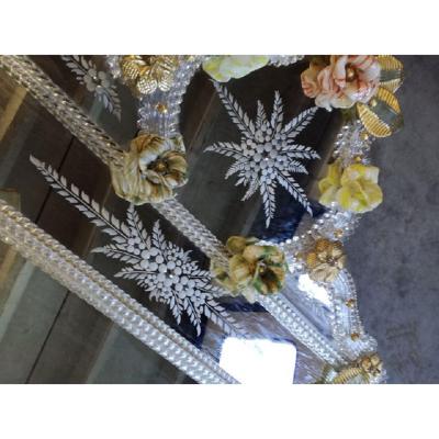  SimoEng Venetian Rectangular Floreal Hand Carving Wall Mirror in Murano Glass Style