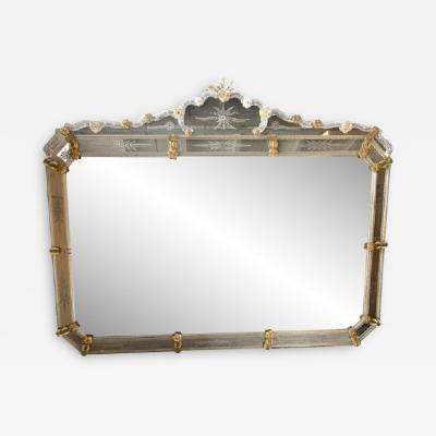  SimoEng Venetian Rectangular Gold Floreal Hand Carving Mirror in Murano Glass Style