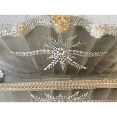  SimoEng Venetian Rectangular Gold Floreal Hand Carving Mirror in Murano Glass Style