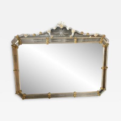 SimoEng Venetian Rectangular Gold Floreal Hand Carving Mirror in Murano Glass Style