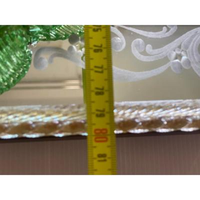  SimoEng Venetian Rectangular Green Floreal Hand Carving Mirror in Murano Glass