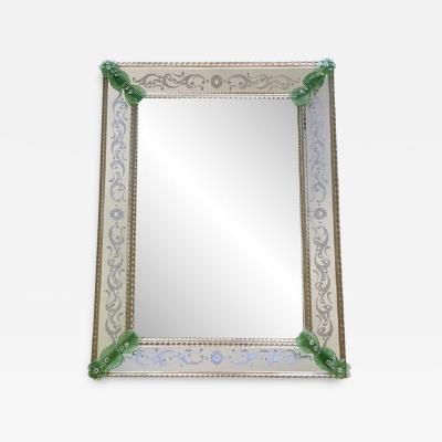 SimoEng Venetian Rectangular Green Floreal Hand Carving Mirror in Murano Glass