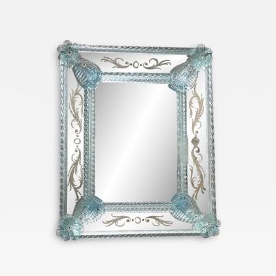  SimoEng Venetian Rectangular Light Blue Floreal Hand Carving Mirror in Murano Glass