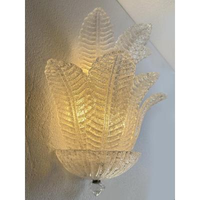  SimoEng Venetian Transparent Graniglia Leaves Murano Glass Wall Sconce by Simoeng