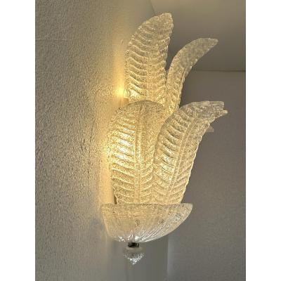  SimoEng Venetian Transparent Graniglia Leaves Murano Glass Wall Sconce by Simoeng