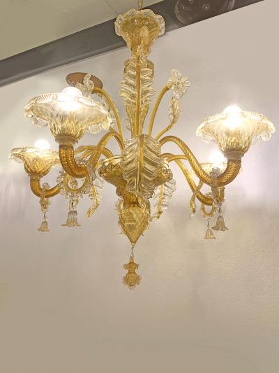  SimoEng Venetian Transparent and Amber Murano Style Glass Chandelier