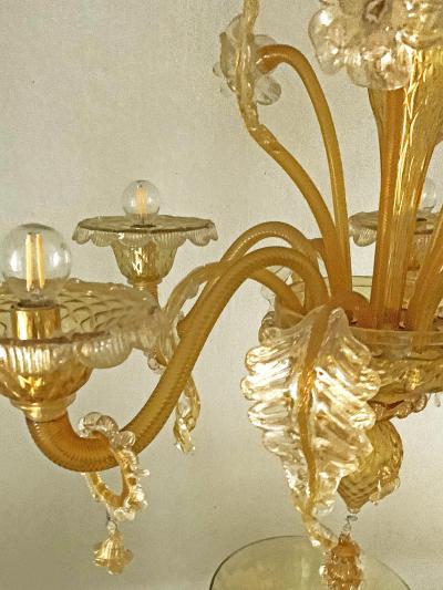  SimoEng Venetian Transparent and Amber Murano Style Glass Chandelier