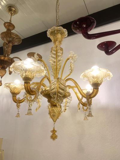  SimoEng Venetian Transparent and Amber Murano Style Glass Chandelier