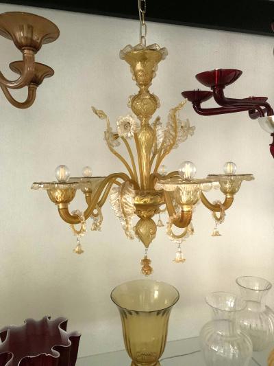  SimoEng Venetian Transparent and Amber Murano Style Glass Chandelier