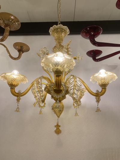  SimoEng Venetian Transparent and Amber Murano Style Glass Chandelier