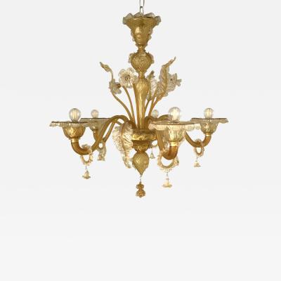  SimoEng Venetian Transparent and Amber Murano Style Glass Chandelier