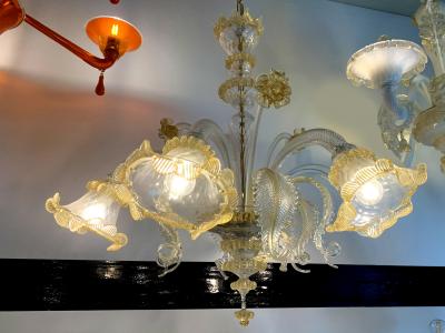  SimoEng Venetian Transparent and Gold Murano Style Glass Chandelier