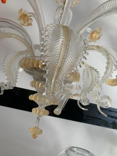  SimoEng Venetian Transparent and Gold Murano Style Glass Chandelier