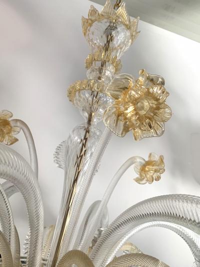  SimoEng Venetian Transparent and Gold Murano Style Glass Chandelier