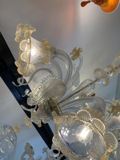  SimoEng Venetian Transparent and Gold Murano Style Glass Chandelier