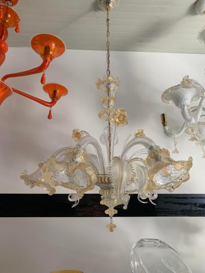  SimoEng Venetian Transparent and Gold Murano Style Glass Chandelier