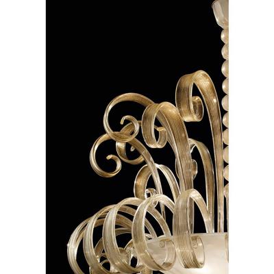  SimoEng Venetian White and Gold Murano Style Glass Chandelier