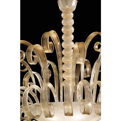  SimoEng Venetian White and Gold Murano Style Glass Chandelier