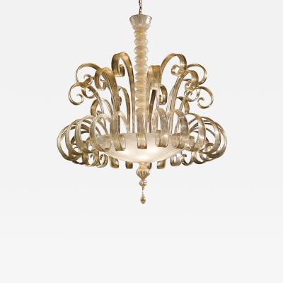  SimoEng Venetian White and Gold Murano Style Glass Chandelier