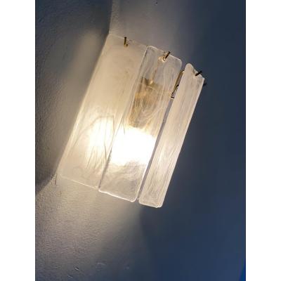  SimoEng Venied White Alabastro Strips Listelli Murano Glass Gold 24k Wall Sconce