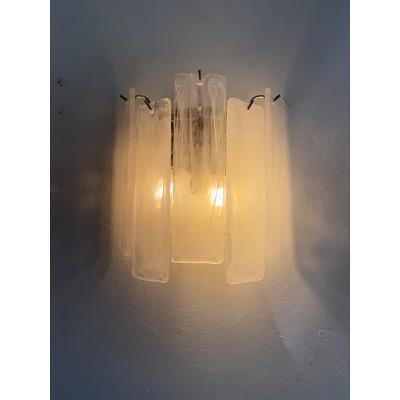  SimoEng Venied White Alabastro Strips Listelli Murano Glass Wall Sconce