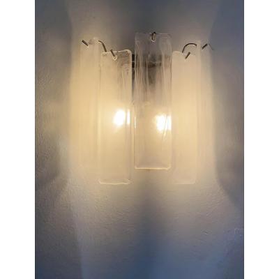  SimoEng Venied White Alabastro Strips Listelli Murano Glass Wall Sconce