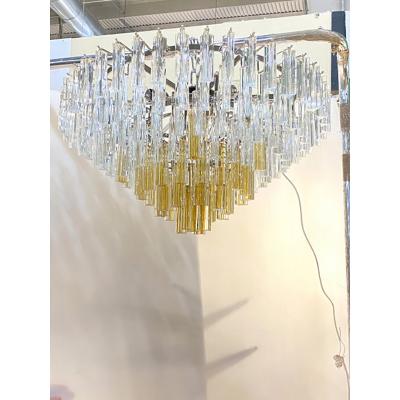  SimoEng Vintage Amber Quadriedro Murano Style Glass Chandelier