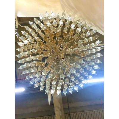  SimoEng Vintage Amber Quadriedro Murano Style Glass Chandelier