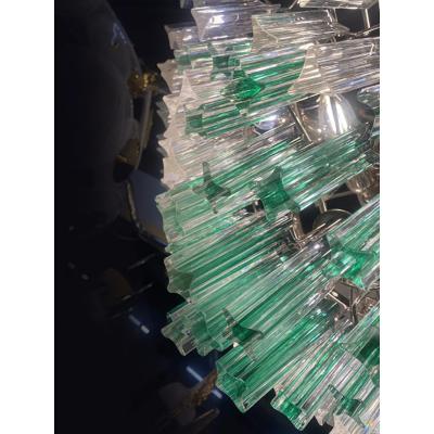  SimoEng Vintage Green Quadriedro and Clear Triedro Murano Style Glass Chandelier